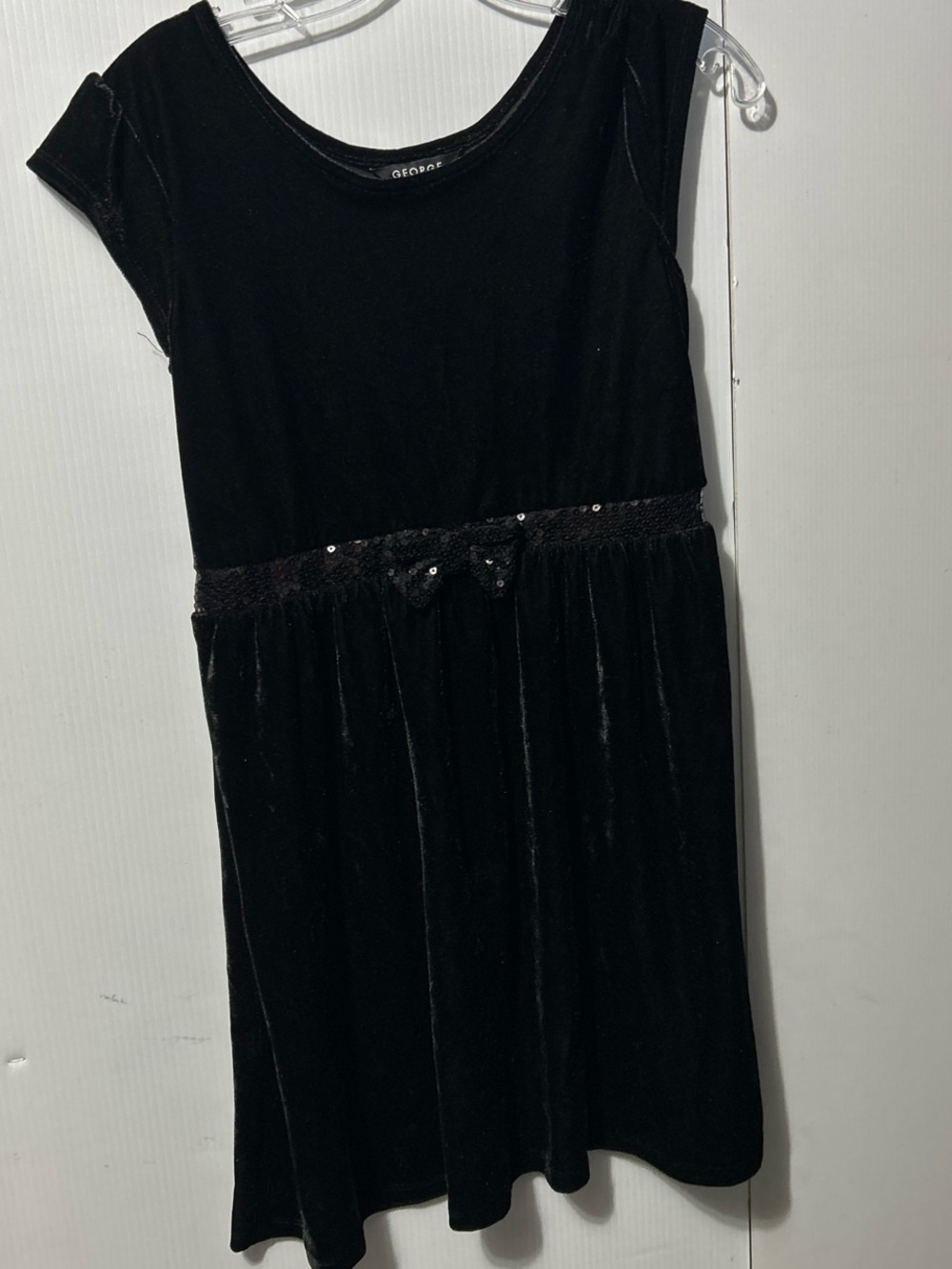 George Black Velvet Dress with Sequin Waist